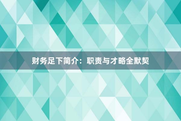 财务足下简介：职责与才略全默契